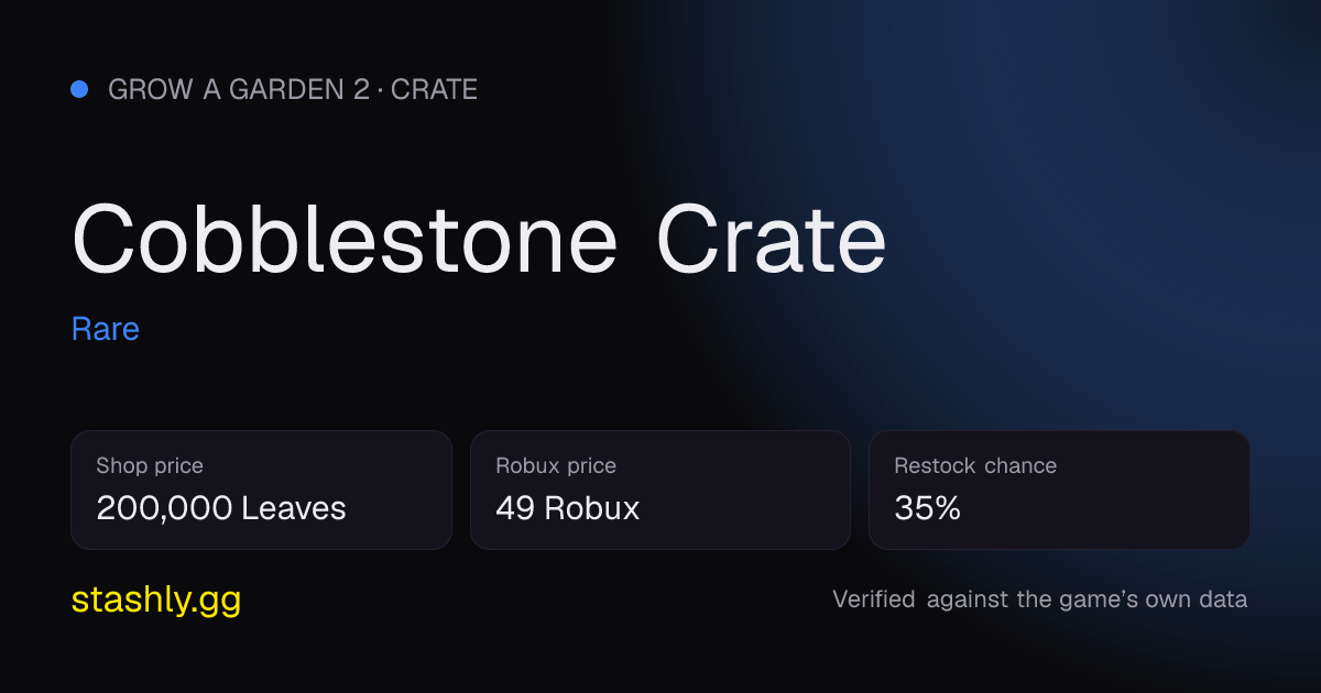 Cobblestone Crate — verified figures from Stashly