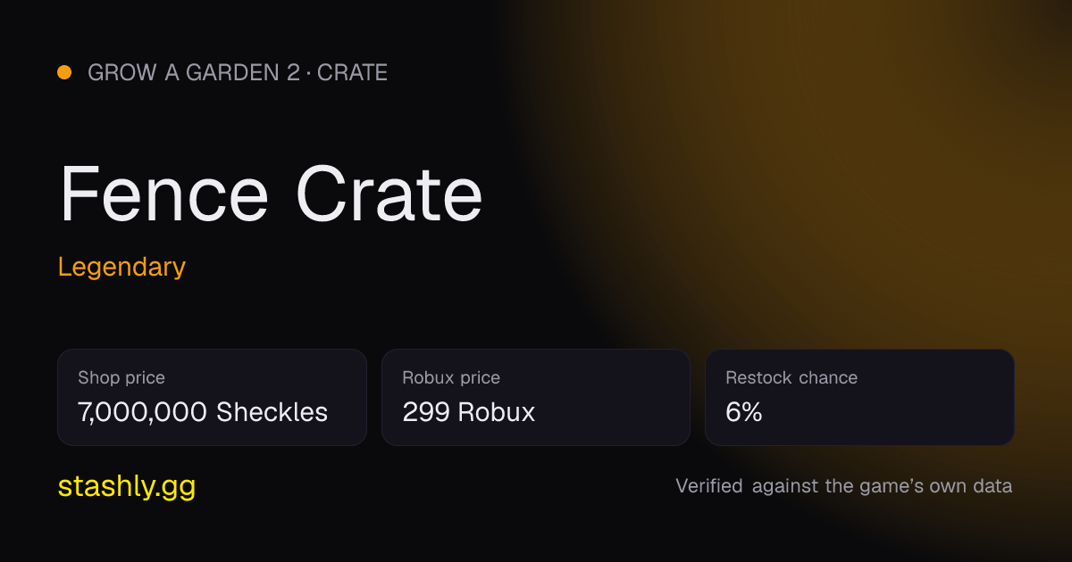 Fence Crate — verified figures from Stashly